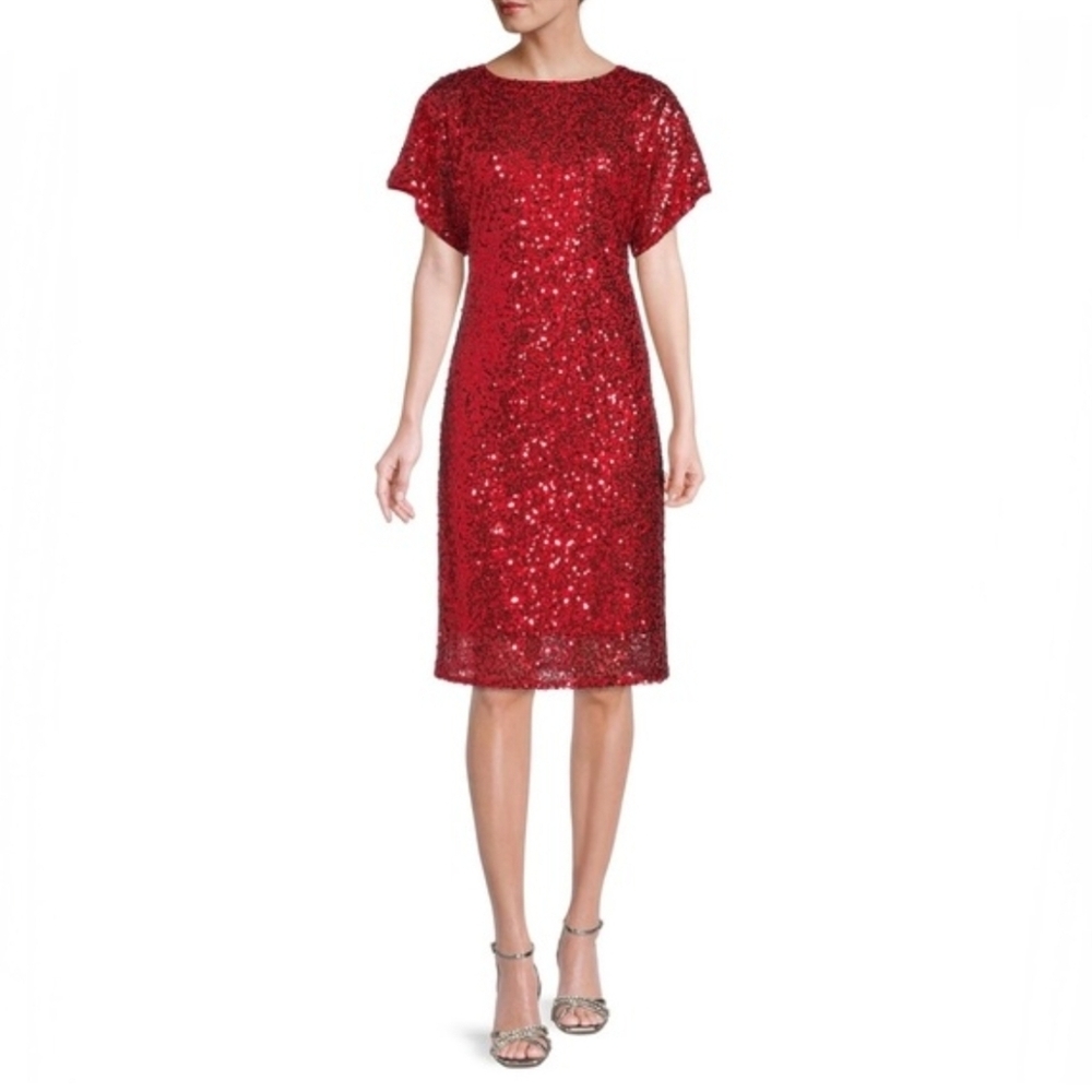 New Reba Red Sequin Midi Dress